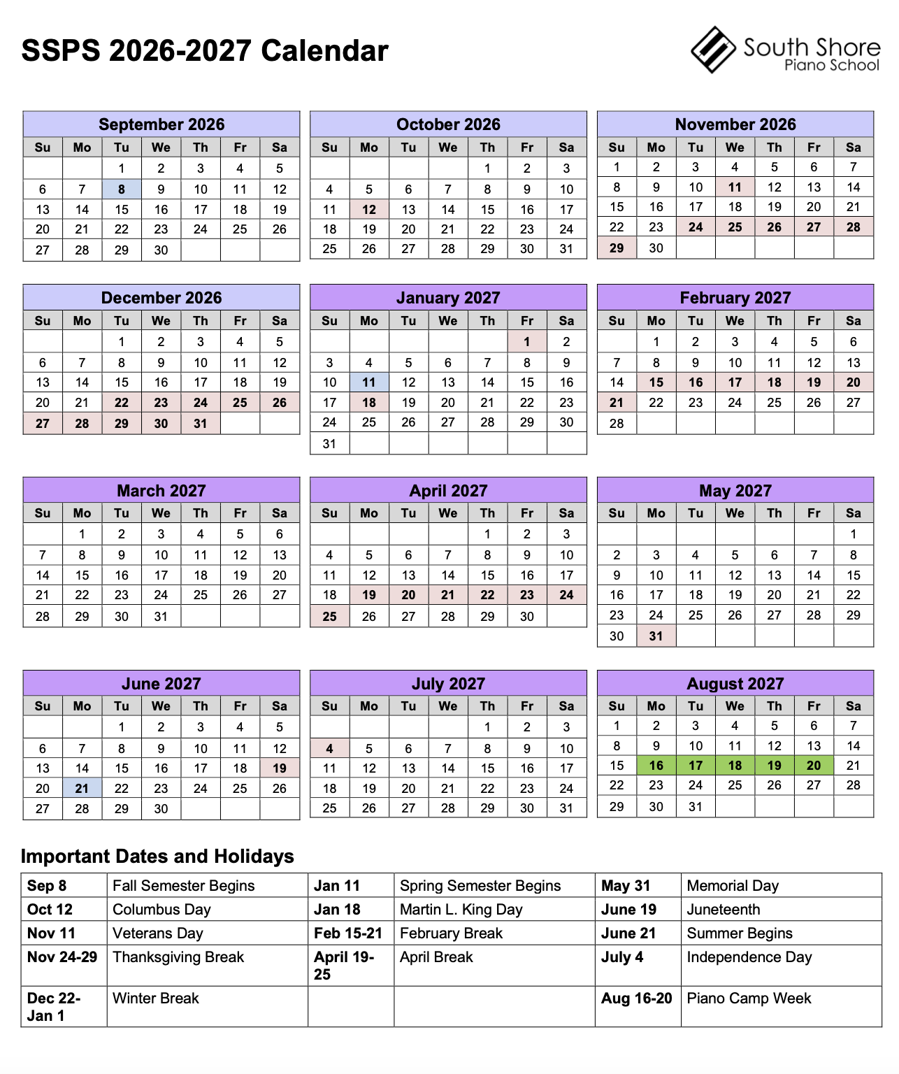 2026-2027 Academic Calendar